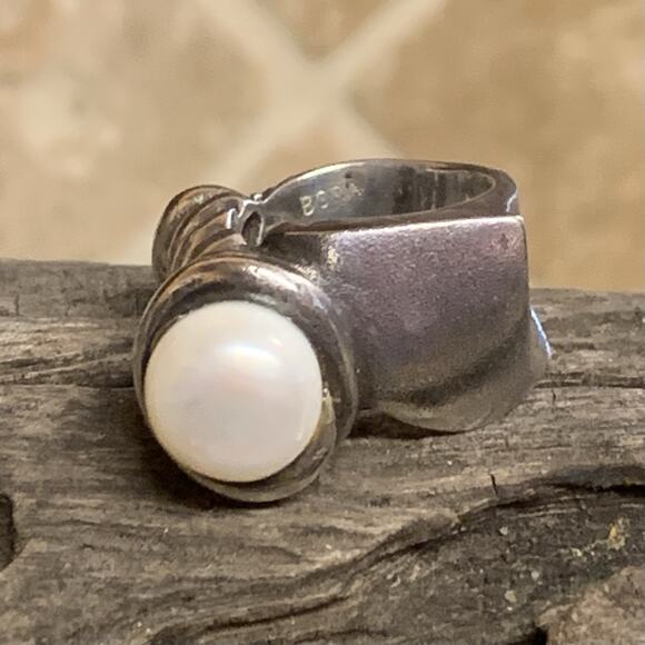 BORA Handcrafted Sterling Silver and Pearl Eclectic Statement Ring Size 8 - Picture 1 of 9